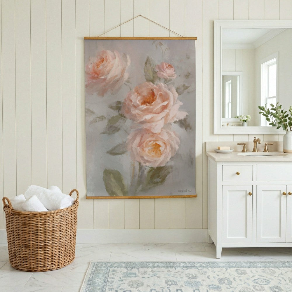 Plow & Hearth Hillside Pasture Indoor Wall Décor Canvas Tapestry, Pink Roses