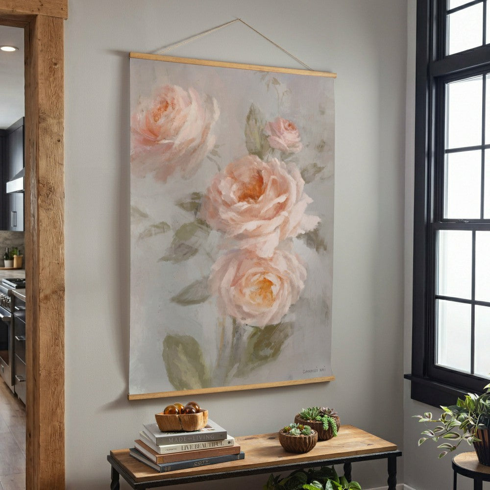 Plow & Hearth Hillside Pasture Indoor Wall Décor Canvas Tapestry, Pink Roses