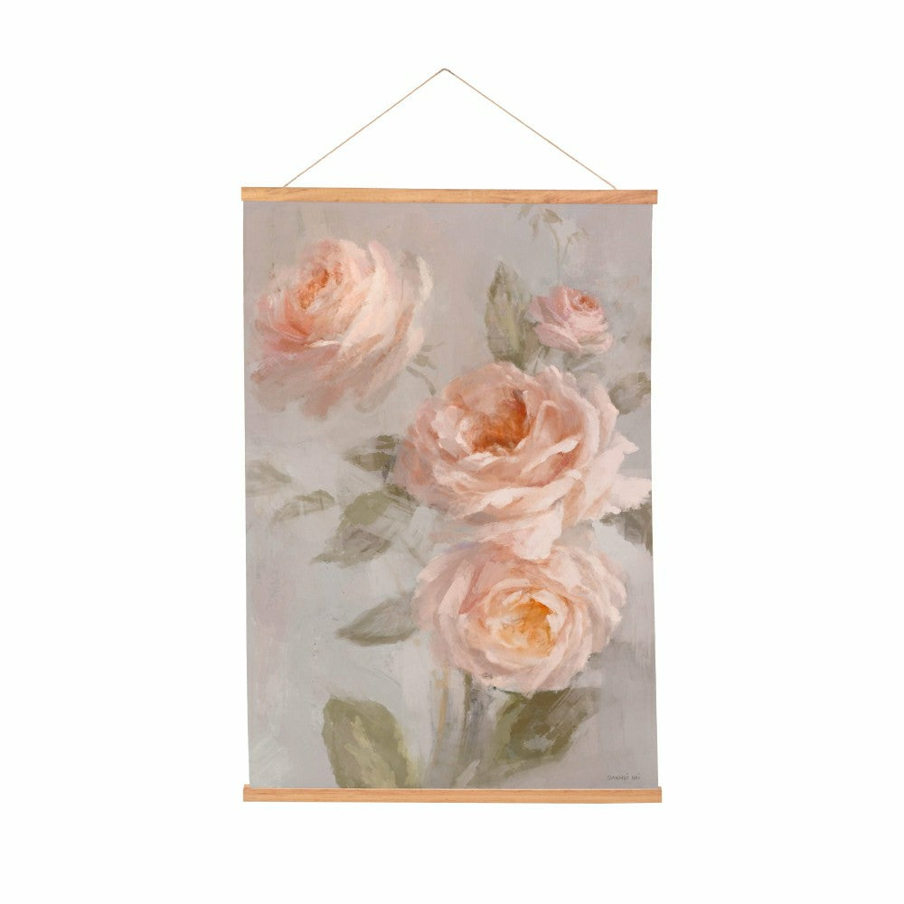 Plow & Hearth Hillside Pasture Indoor Wall Décor Canvas Tapestry, Pink Roses