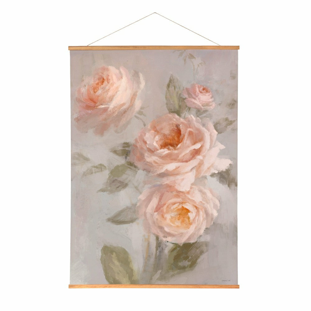 Plow & Hearth Hillside Pasture Indoor Wall Décor Canvas Tapestry, Pink Roses