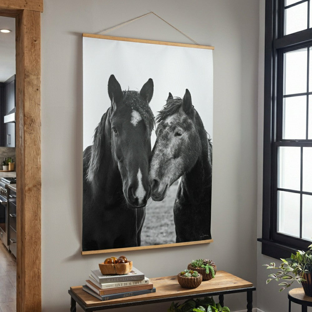 Plow & Hearth Hillside Pasture Indoor Wall Décor Canvas Tapestry, Horses
