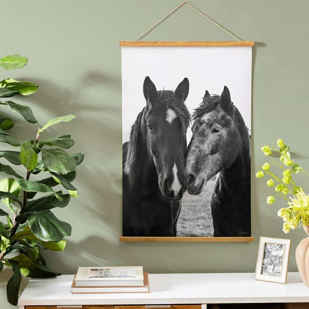 Plow & Hearth Hillside Pasture Indoor Wall Décor Canvas Tapestry, Horses