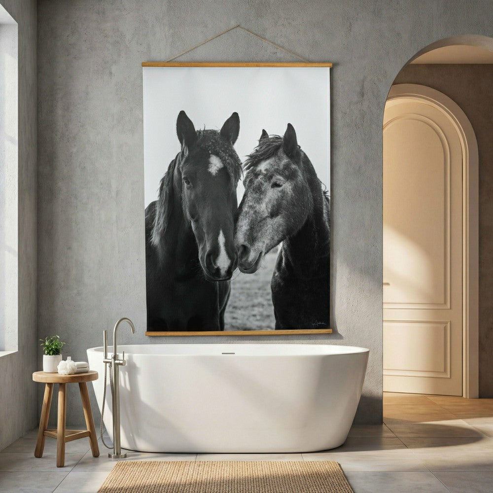 Plow & Hearth Hillside Pasture Indoor Wall Décor Canvas Tapestry, Horses