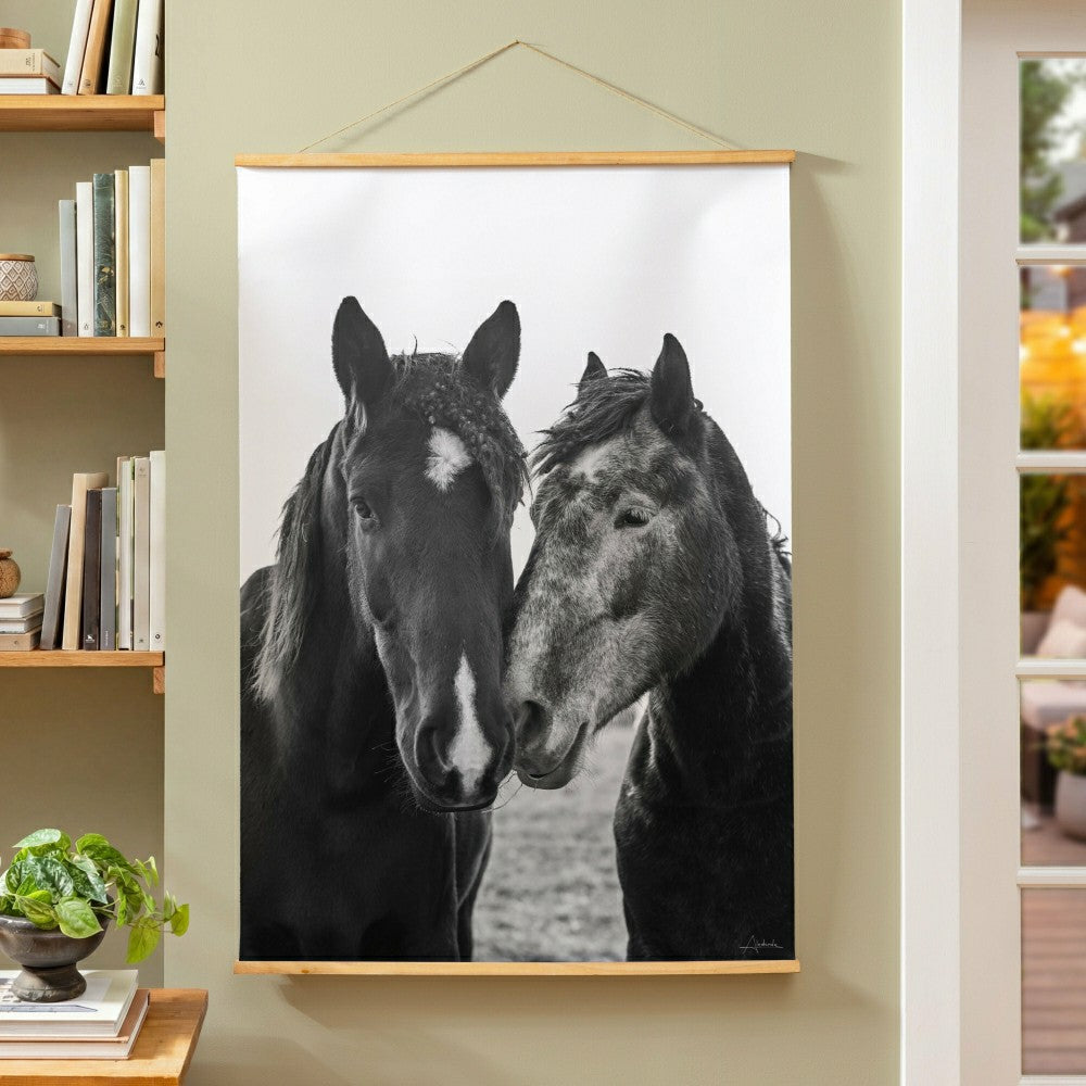 Plow & Hearth Hillside Pasture Indoor Wall Décor Canvas Tapestry, Horses