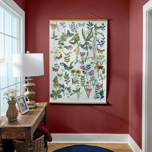 Plow & Hearth Cottage Garden Indoor Wall Décor Canvas Tapestry, Garden Scatter