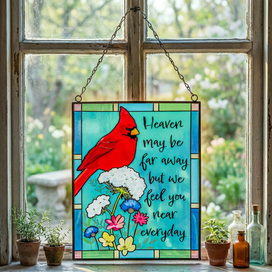 Plow & Hearth Memorial Glass Wall Décor, “Heaven May be Far Away but We Hear You Eve