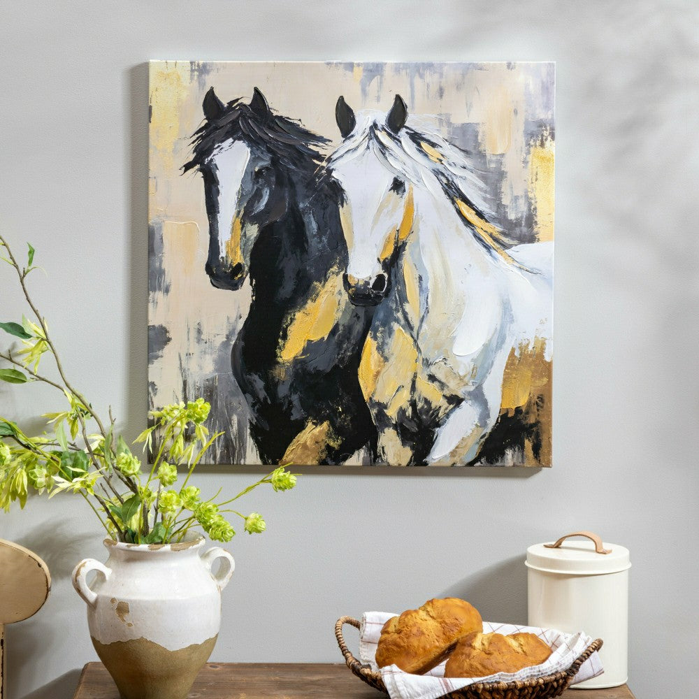 Plow & Hearth Petal and Plow Wall Décor, Pair of Horse, Canvas, 24" L x 24" H