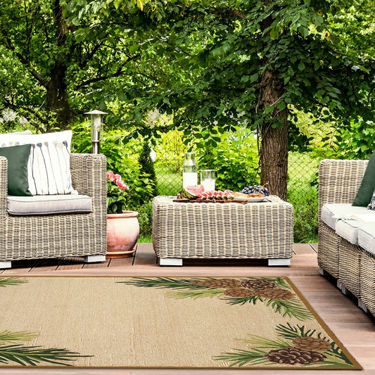 Plow & Hearth Indoor/Outdoor Forest Lake Border Rug, 5' x 7'6"