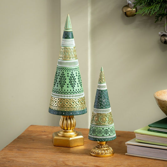 Plow & Hearth Shades of Emerald Table Décor Tree Decorative Resin Set