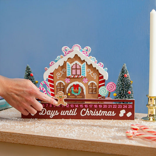 Plow & Hearth Sugar & Stripes Bright Table Décor Gingerbread House Christmas Countdo
