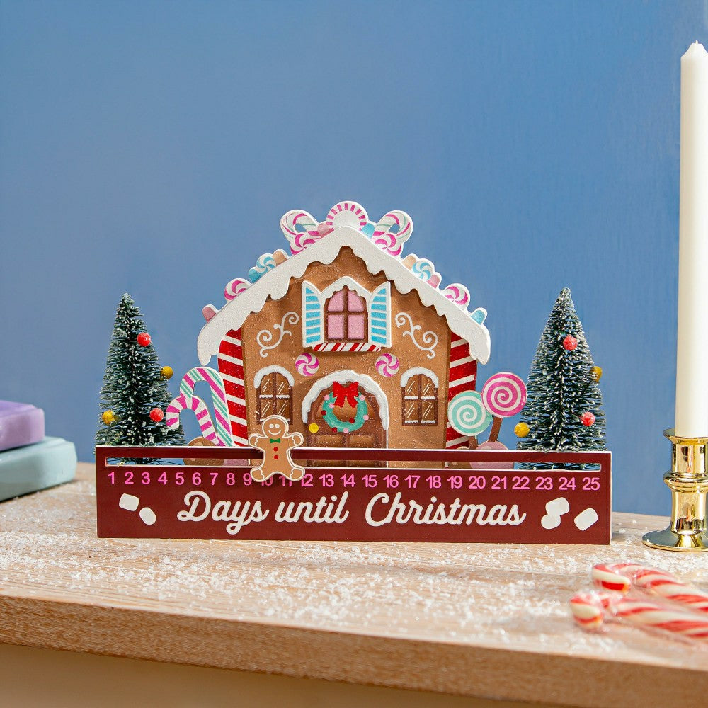 Plow & Hearth Sugar & Stripes Bright Table Décor Gingerbread House Christmas Countdo