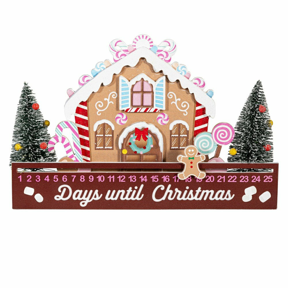 Plow & Hearth Sugar & Stripes Bright Table Décor Gingerbread House Christmas Countdo