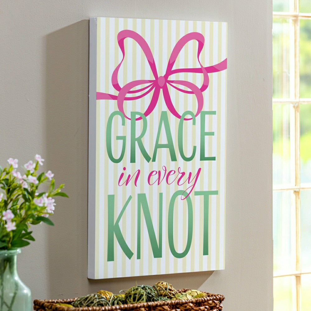 Plow & Hearth Bunny Blooms Indoor Wall Decor, Grace in Every Knot, 16" L x 24" H