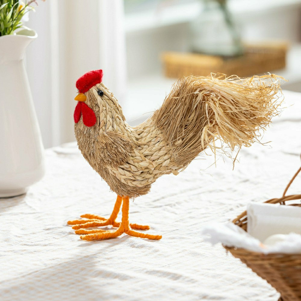 Plow & Hearth Petal & Plow Table Decor Natural Fiber Chicken, 10.5"L