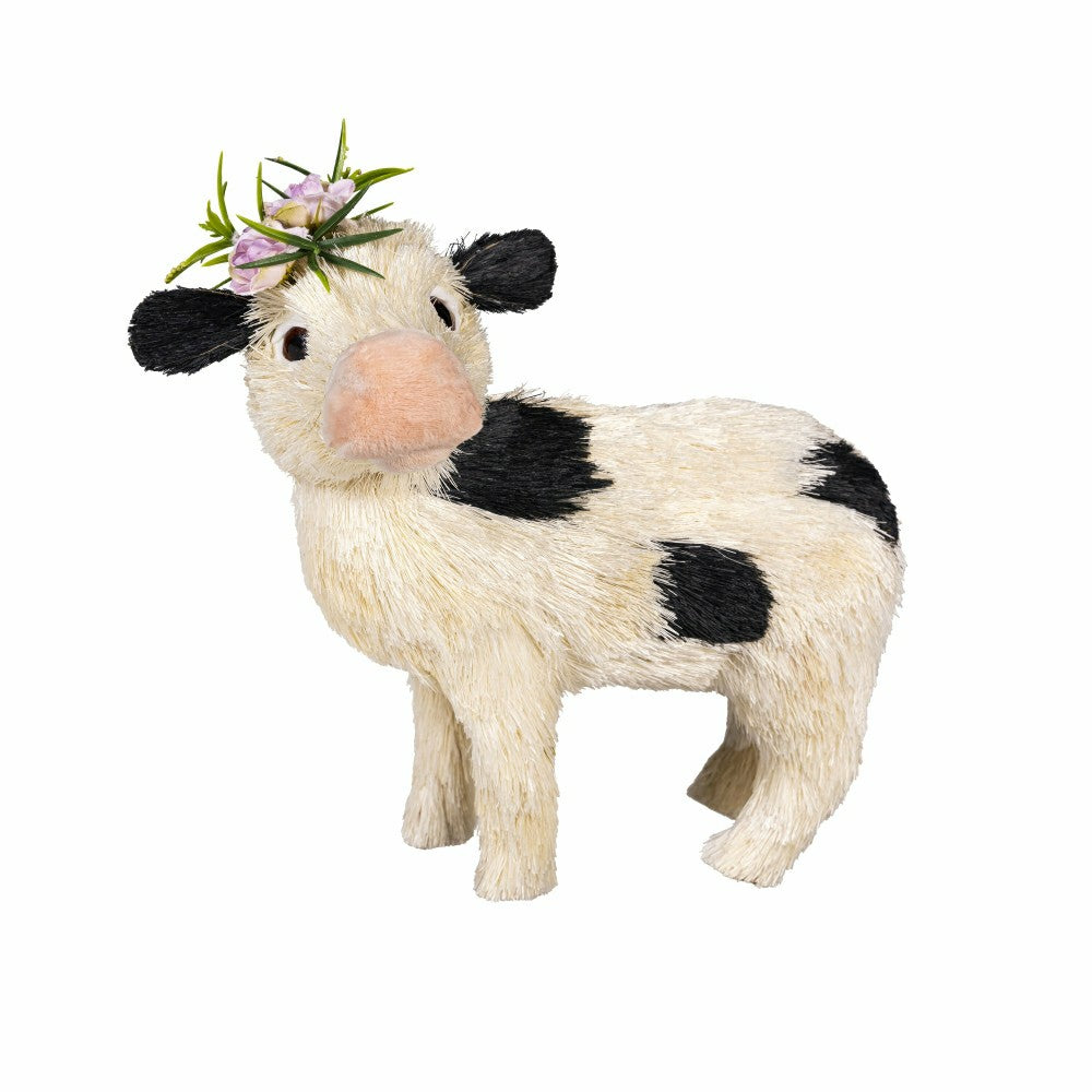 Plow & Hearth Petal & Plow Table Decor Natural Fiber Floral Cow, 11.75"L