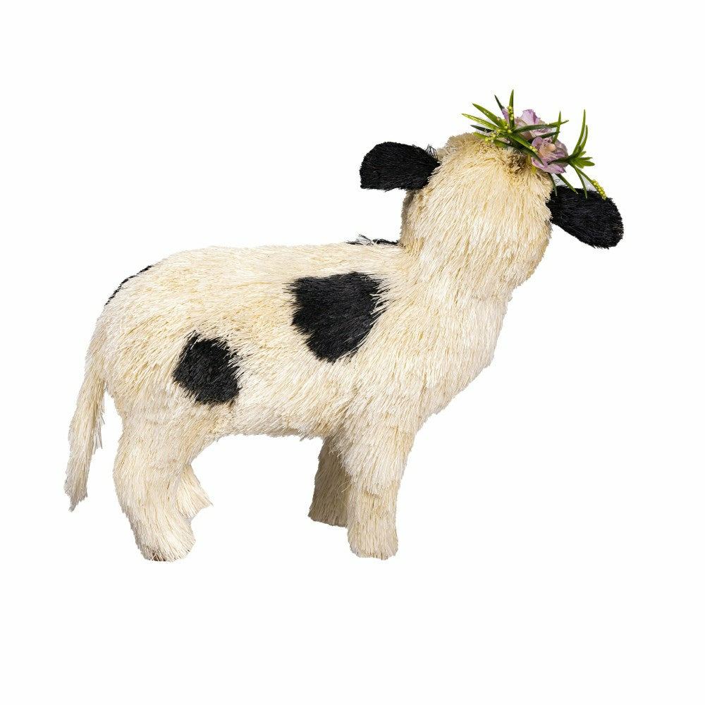 Plow & Hearth Petal & Plow Table Decor Natural Fiber Floral Cow, 11.75"L
