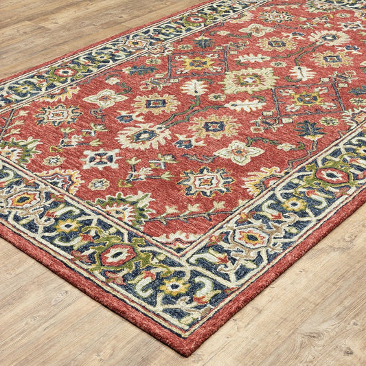 Plow & Hearth Willow Oaks Red Wool Border Rug