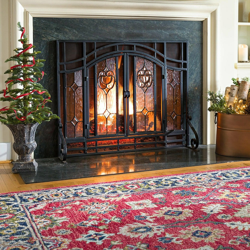 Plow & Hearth Willow Oaks Red Wool Border Rug