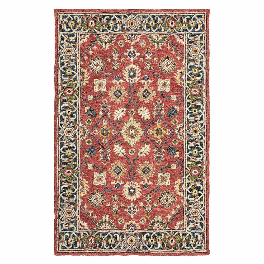 Plow & Hearth Willow Oaks Red Wool Border Rug