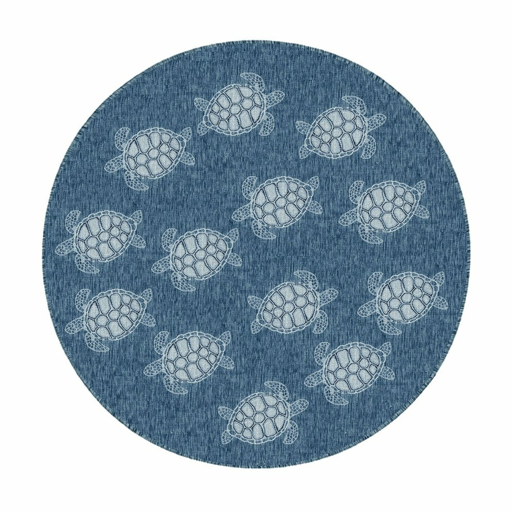 Plow & Hearth Indoor/Outdoor Textured Sea Turtles Polypropylene Rug, 7'10" Round