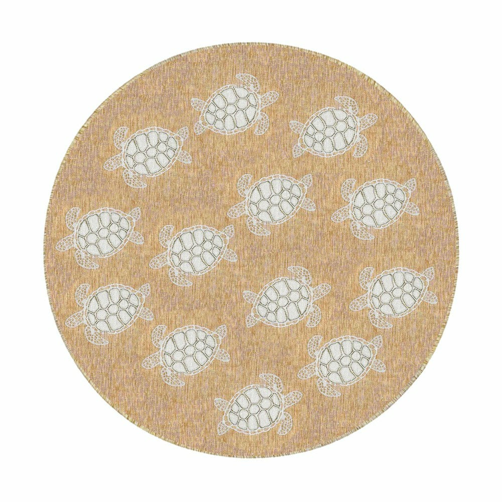 Plow & Hearth Indoor/Outdoor Textured Sea Turtles Polypropylene Rug, 7'10" Round