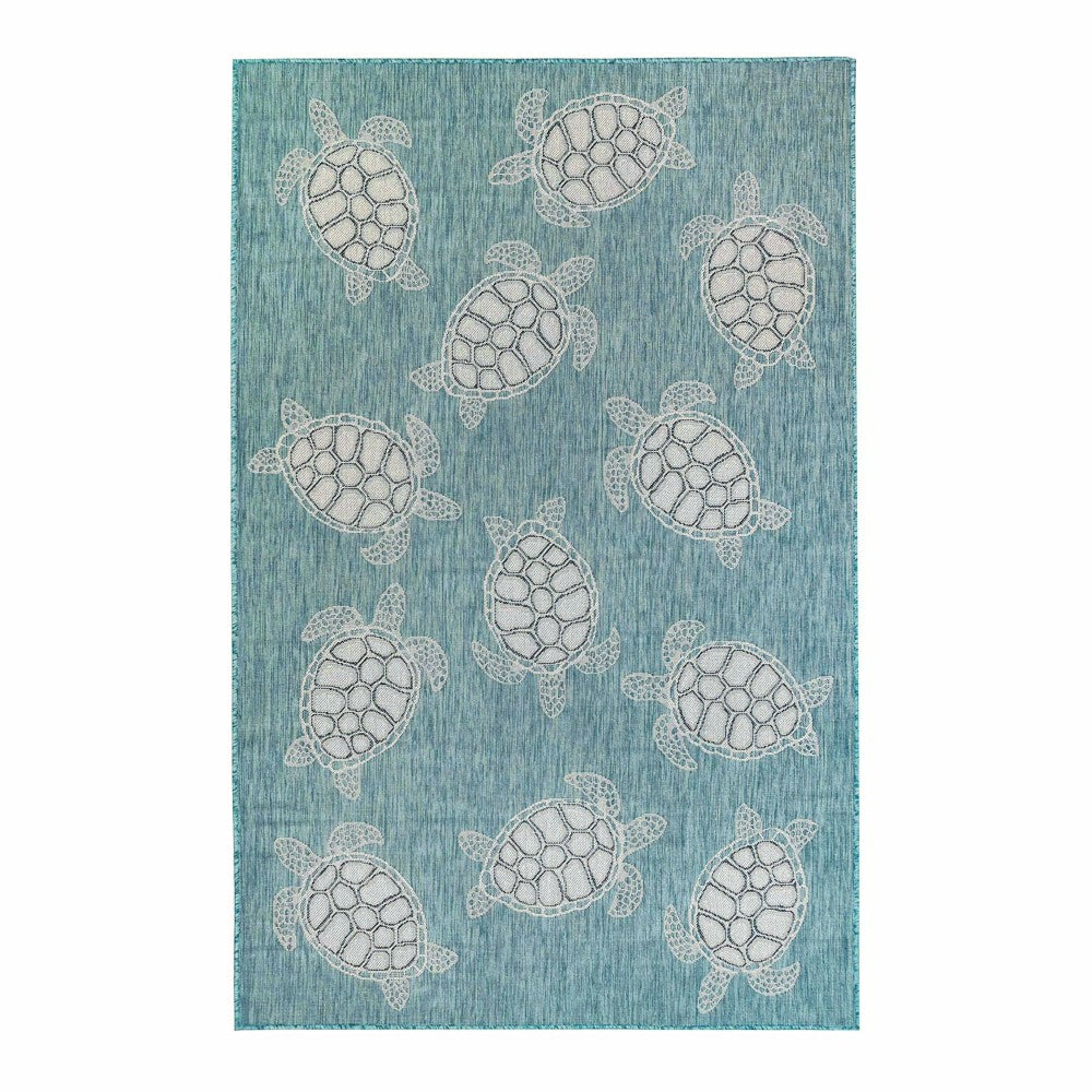 Plow & Hearth Indoor/Outdoor Textured Sea Turtles Polypropylene Rug, 7'10" x 9'10"