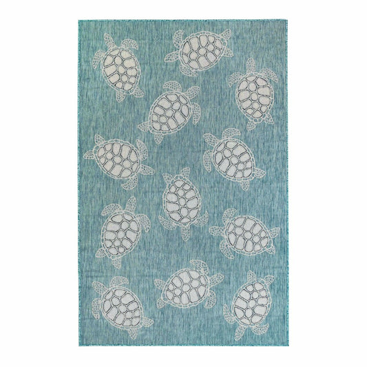 Plow & Hearth Indoor/Outdoor Textured Sea Turtles Polypropylene Rug, 7'10" x 9'10"