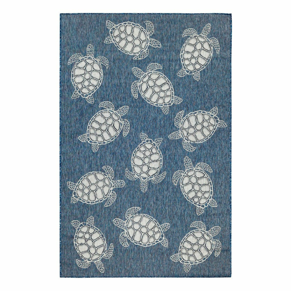 Plow & Hearth Indoor/Outdoor Textured Sea Turtles Polypropylene Rug, 39" x 59"