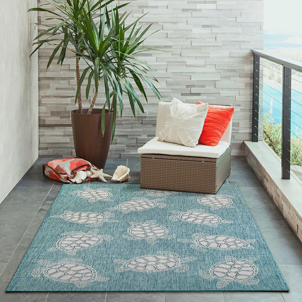 Plow & Hearth Indoor/Outdoor Textured Sea Turtles Polypropylene Rug, 39" x 59"