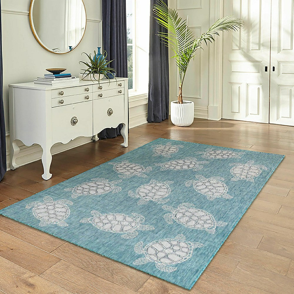 Plow & Hearth Indoor/Outdoor Textured Sea Turtles Polypropylene Rug, 39" x 59"