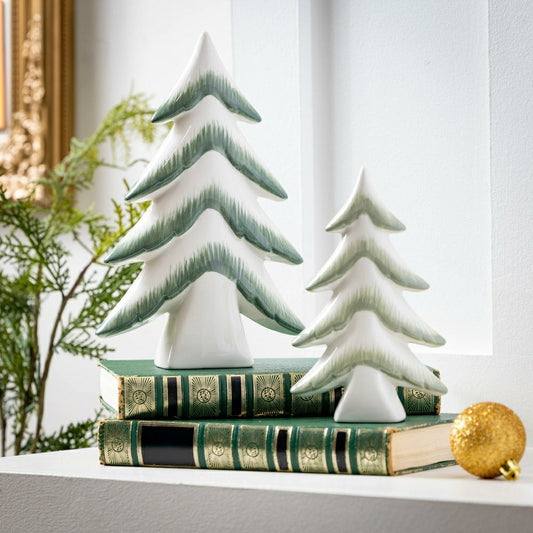 Plow & Hearth Shades of Emerald Table Décor Ceramic Tree, Set of 2