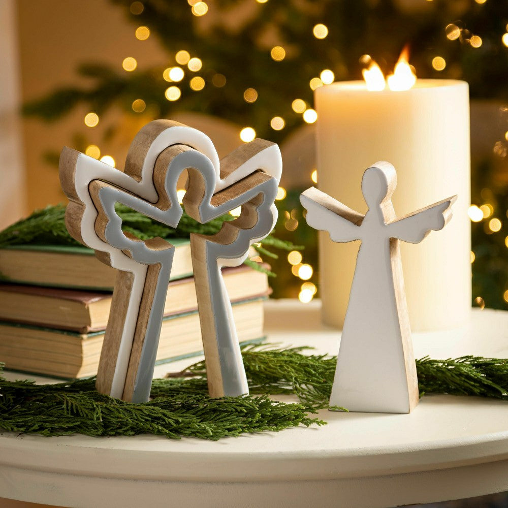 Plow & Hearth Nativity Table Decor Wood Nested Angel, 8"