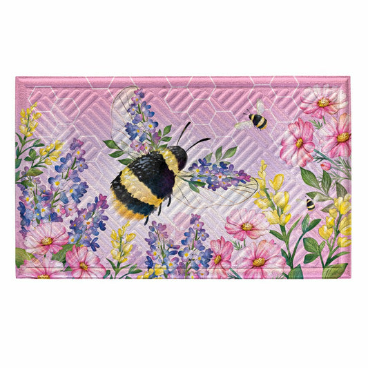 Plow & Hearth Cottage Garden Pink Florals Bee Embossed Mat