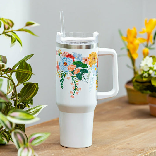 Plow & Hearth Cottage Garden Tumbler Canyon Cup Double Wall Stainless Steel, Florals