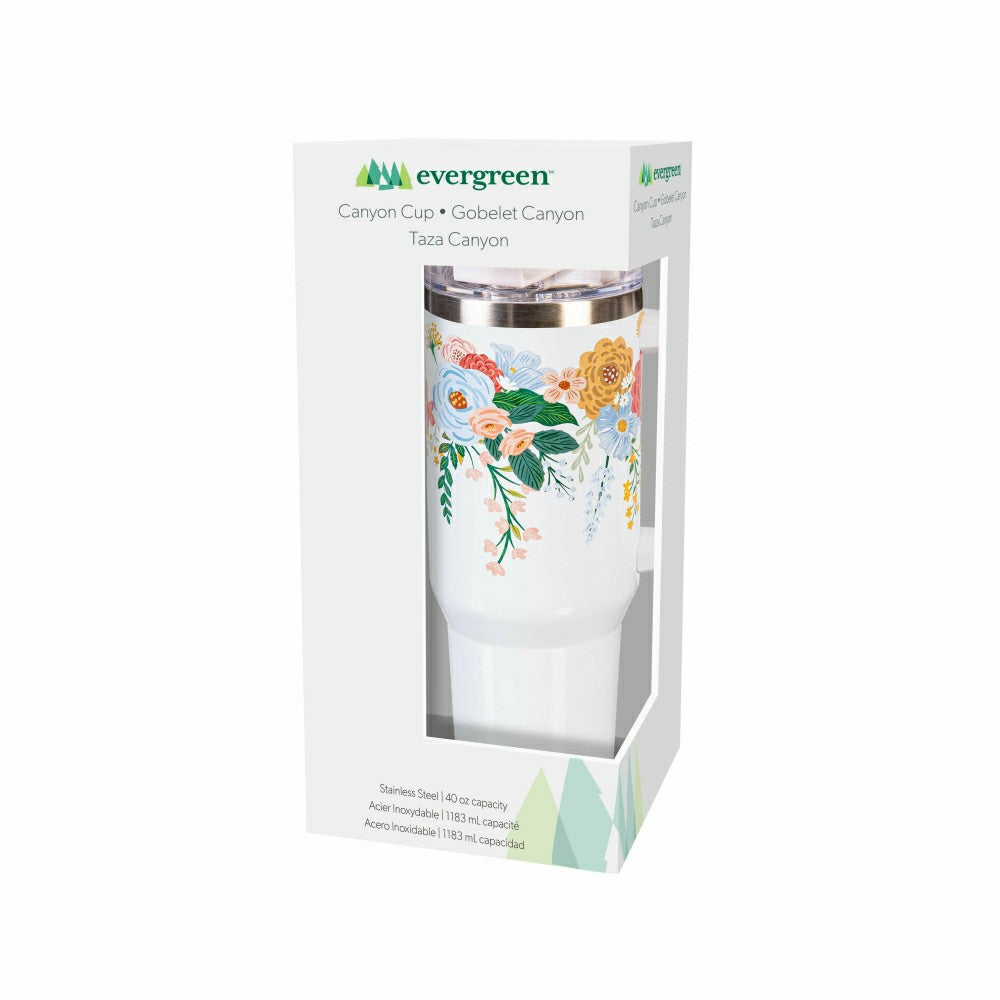 Plow & Hearth Cottage Garden Tumbler Canyon Cup Double Wall Stainless Steel, Florals