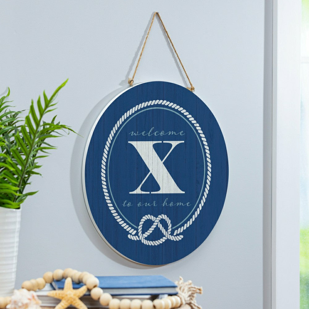Plow & Hearth Coastal Door Décor Monogram Blue 18" X