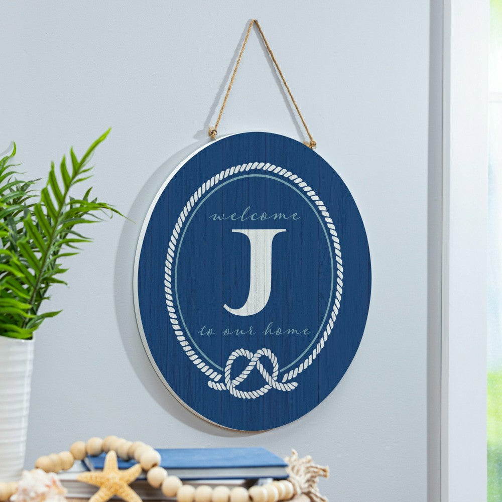 Plow & Hearth Coastal Door Décor Monogram Blue 18" J