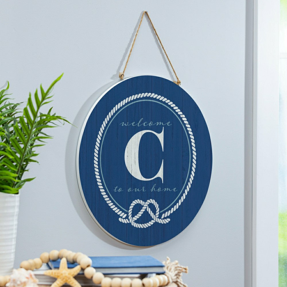 Plow & Hearth Coastal Door Décor Monogram Blue 18" C
