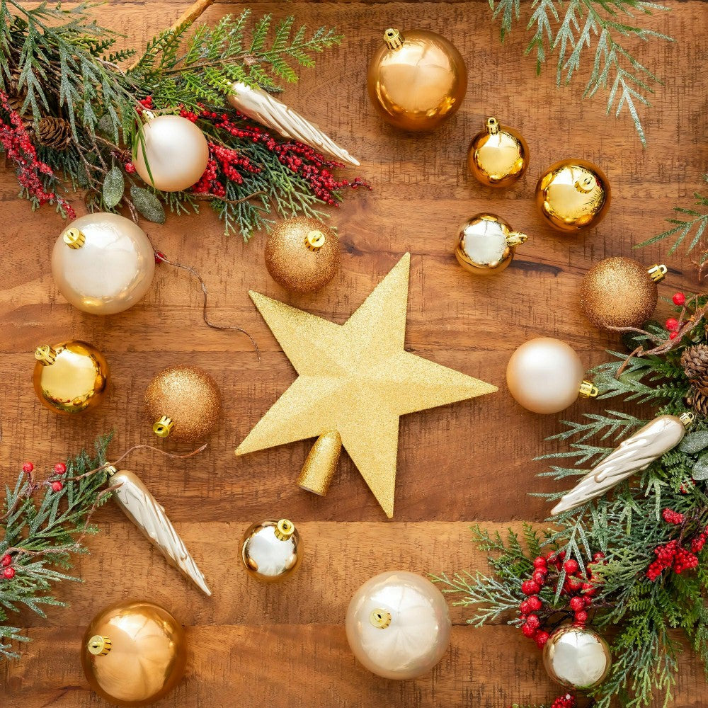 Plow & Hearth Gold Shatterproof Christmas Tree Ornaments, 33 pc.