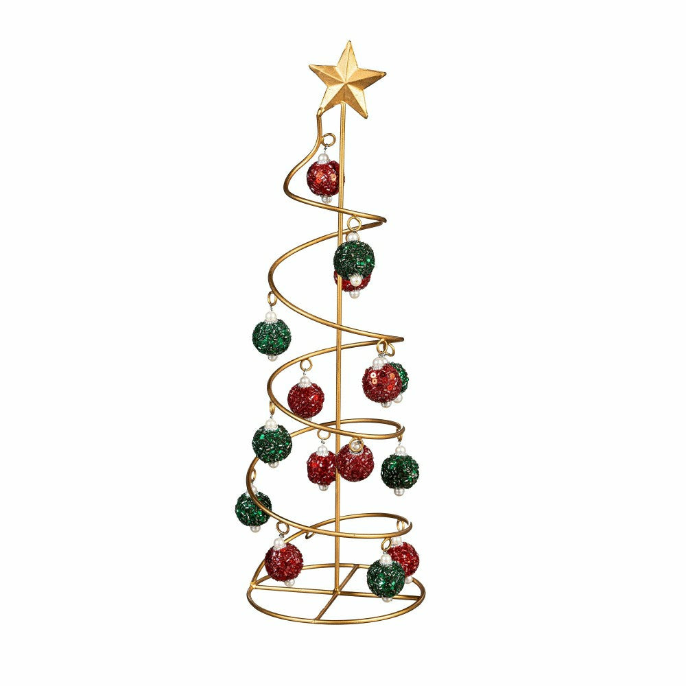 Plow & Hearth Heartfelt Cheer Table Décor Christmas Tree with Beaded Ornaments Metal