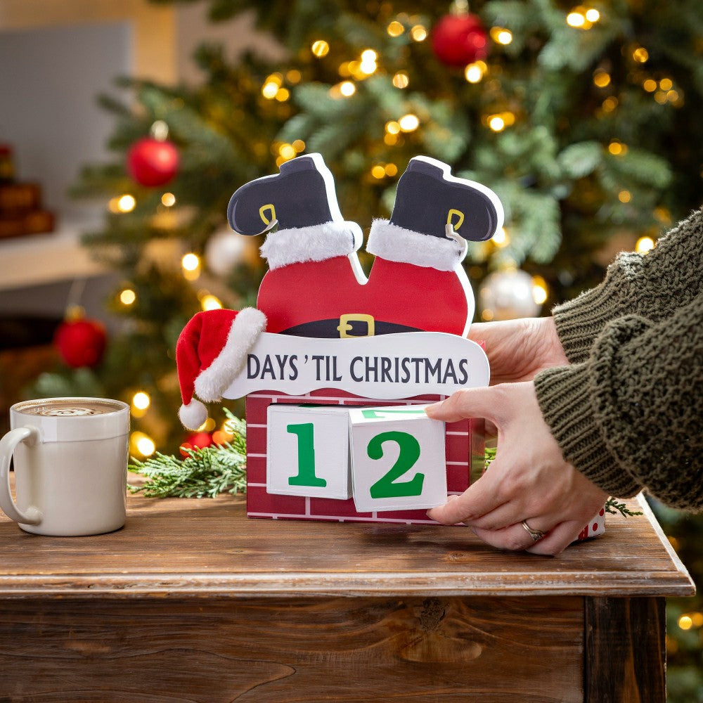 Plow & Hearth Heartfelt Cheer Table Décor Santa in Chimney Christmas Countdown Wood,