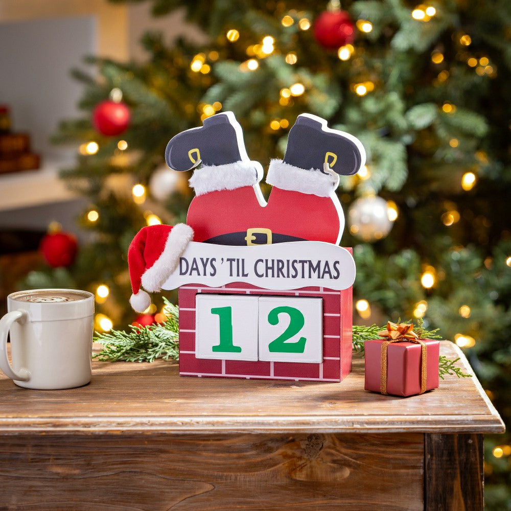 Plow & Hearth Heartfelt Cheer Table Décor Santa in Chimney Christmas Countdown Wood,