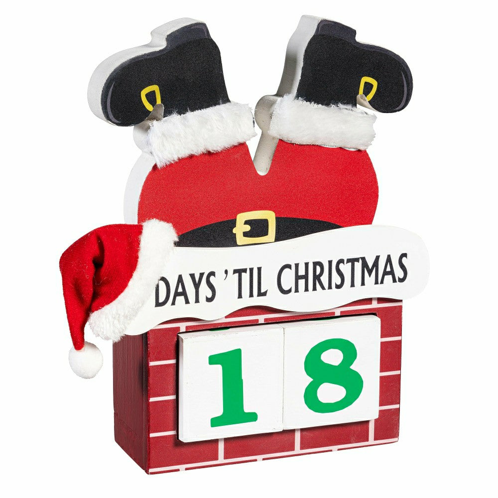 Plow & Hearth Heartfelt Cheer Table Décor Santa in Chimney Christmas Countdown Wood,