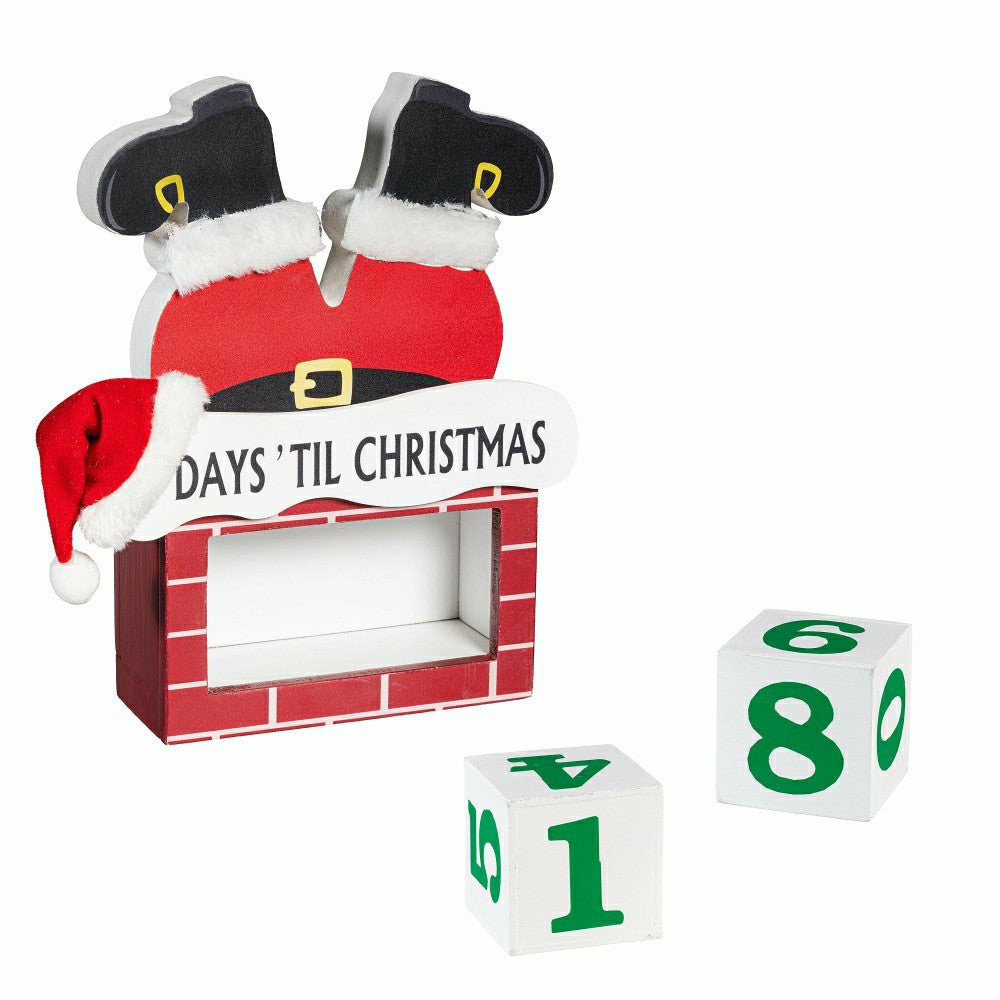 Plow & Hearth Heartfelt Cheer Table Décor Santa in Chimney Christmas Countdown Wood,