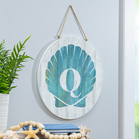 Plow & Hearth Coastal Door Décor Shell Monogram 18" Q