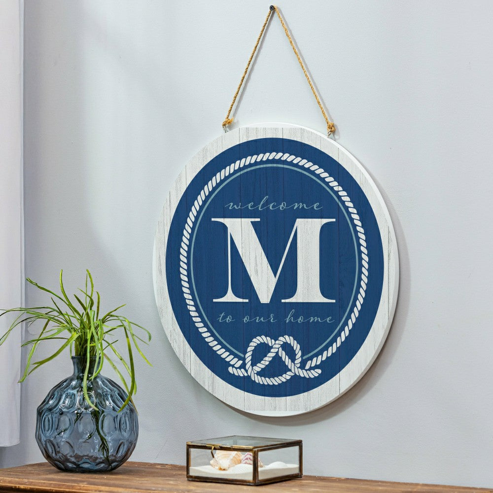 Plow & Hearth Coastal Door Décor Monogram Blue 18" M