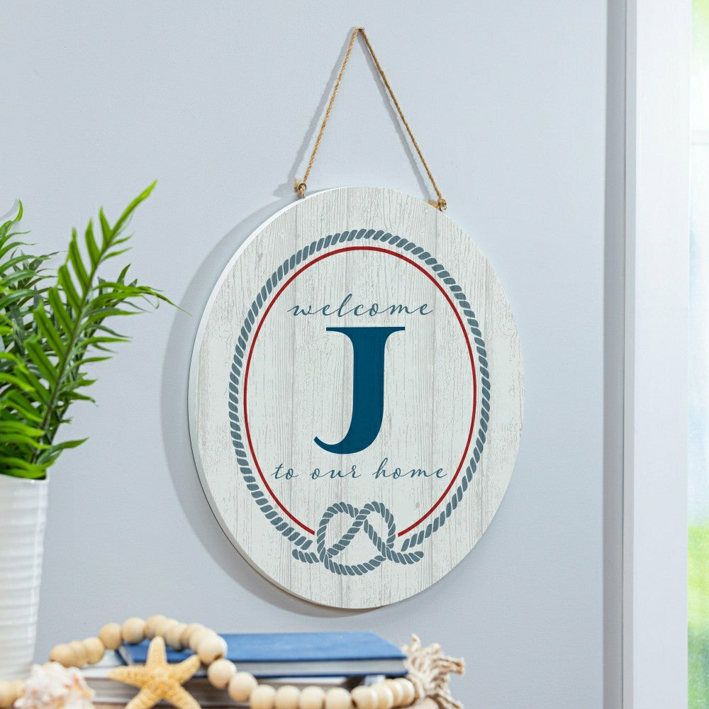 Plow & Hearth Coastal Door Décor Monogram White 18" J