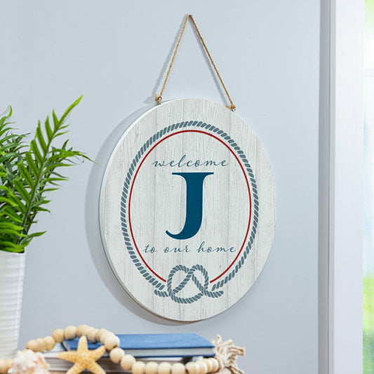 Plow & Hearth Coastal Door Décor Monogram White 18" J