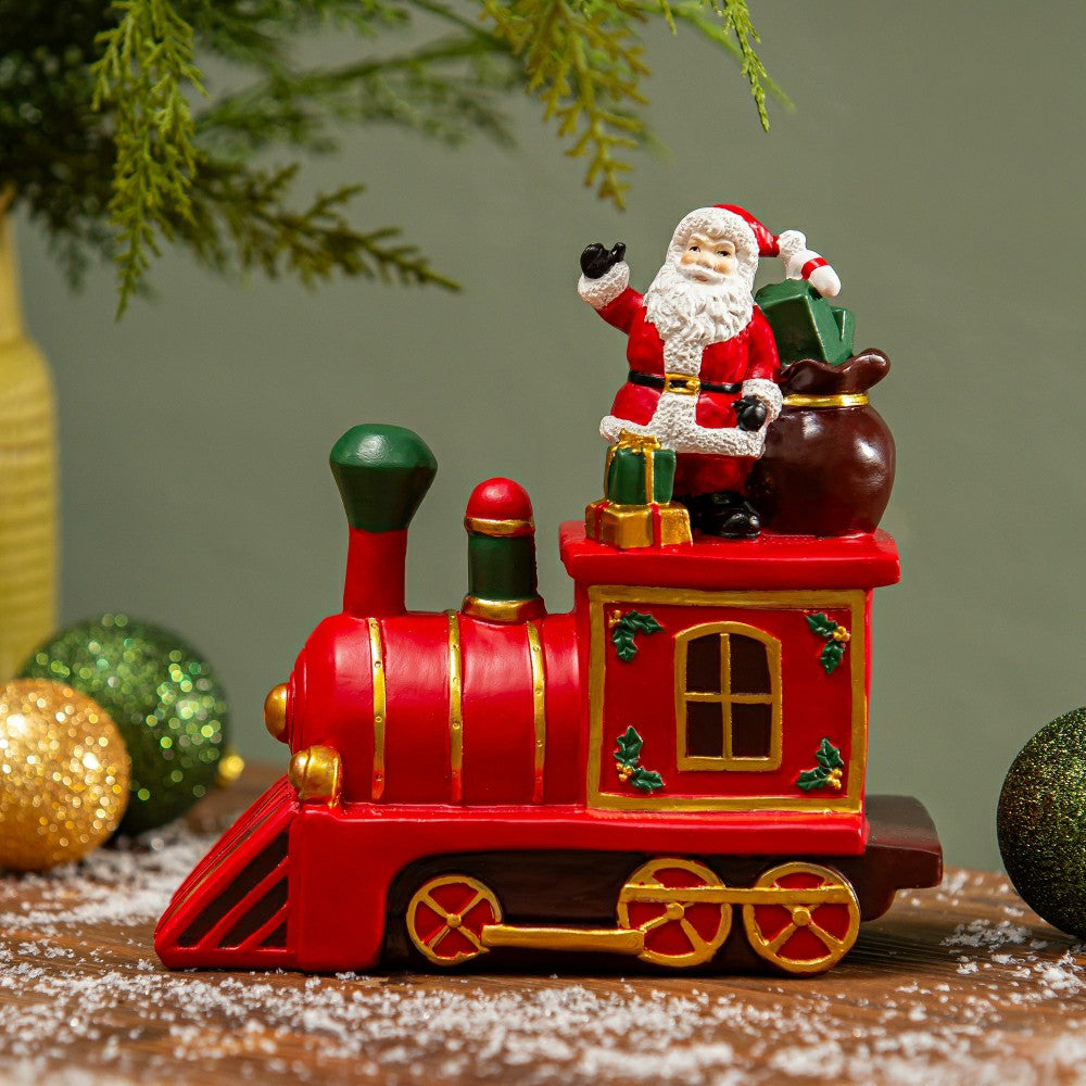 Plow & Hearth Heartfelt Cheer Table Décor Santa on Train Resin, 7.5"H