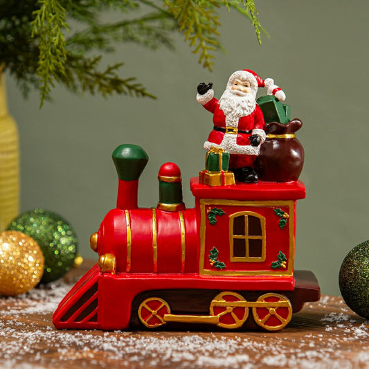 Plow & Hearth Heartfelt Cheer Table Décor Santa on Train Resin, 7.5"H